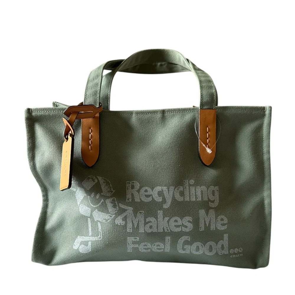 Coach Recycling Makes Me Feel Good Tote 30 Bag New Color: Brass/Iceberg Green